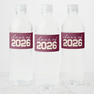 Burgundy & Tan Graduation Water Bottle Labels