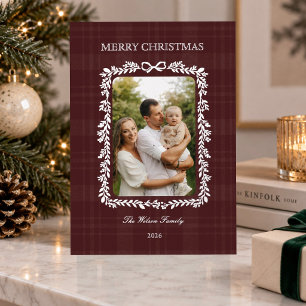 Burgundy Tartan Botanical Christmas Family Photo