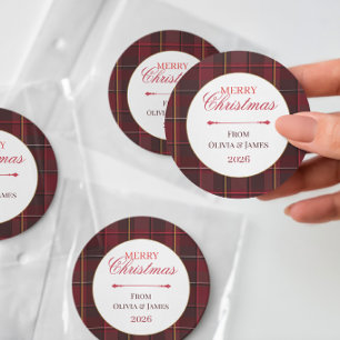 Burgundy Tartan Plaid Christmas Classic Round Sticker