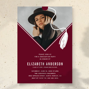 Burgundy Tassel Cap Photo Graduation Party Invitation