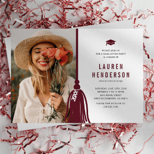 Burgundy Tassel Photo Graduation Party Invitation