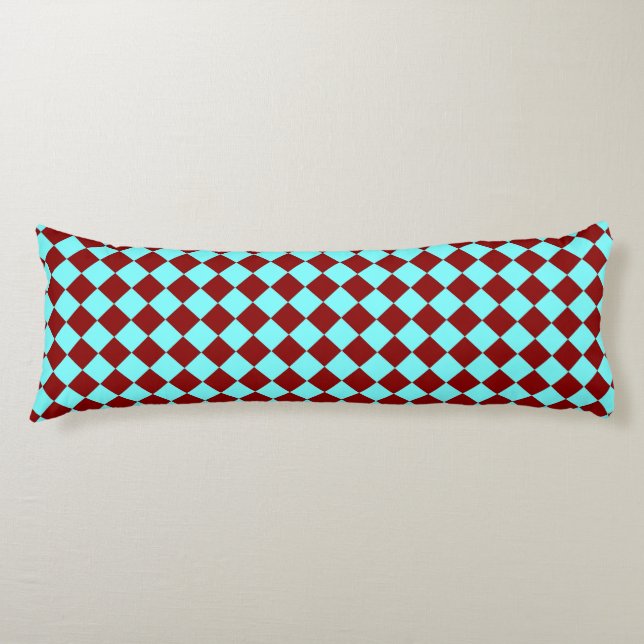 Burgundy Teal Chequered Diamond Pattern Body Cushion (Front)