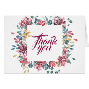 Burgundy & Teal Floral Frame Thank You Note