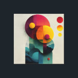 Burgundy Teal Geometric Circle Layers Canvas Print<br><div class="desc">Overlapping circles in deep burgundy, terracotta, mustard, burnt orange, teal, and sage green create a richly textured geometric harmony. Fine concentric linework, subtle grain, and soft painterly edges give each shape depth and tactility, while smaller bright tangerine and magenta discs float freely against gentle wave-like teal bands at the base....</div>