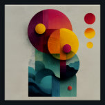 Burgundy Teal Geometric Circle Layers Poster<br><div class="desc">Overlapping circles in deep burgundy, terracotta, mustard, burnt orange, teal, and sage green create a richly textured geometric harmony. Fine concentric linework, subtle grain, and soft painterly edges give each shape depth and tactility, while smaller bright tangerine and magenta discs float freely against gentle wave-like teal bands at the base....</div>