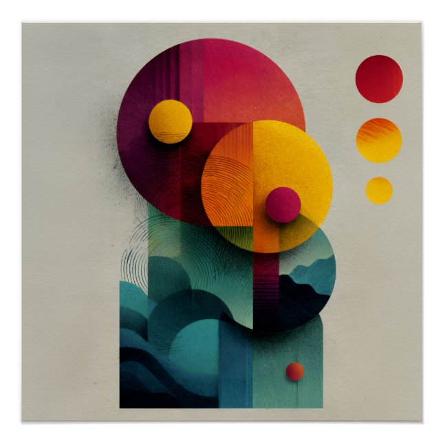 Burgundy Teal Geometric Circle Layers Poster (Front)