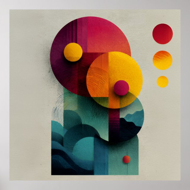 Burgundy Teal Geometric Circle Layers Poster (Front)