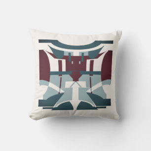 Burgundy Teal Green Seafoam on White Southwest Art Cushion