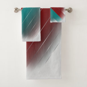 Burgundy teal on grey bath towel set