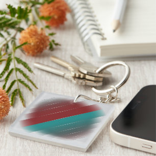 Burgundy teal on grey key ring