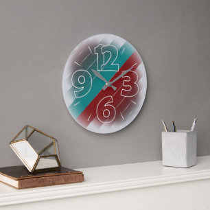 Burgundy teal on grey large clock