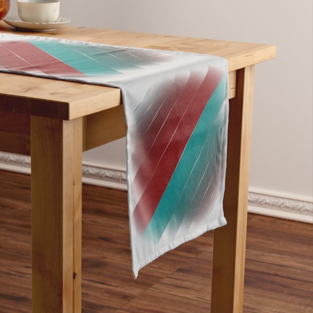 Burgundy teal on grey medium table runner (In Situ)