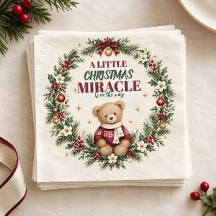 Burgundy Teddy Bear Christmas Baby Shower Napkin