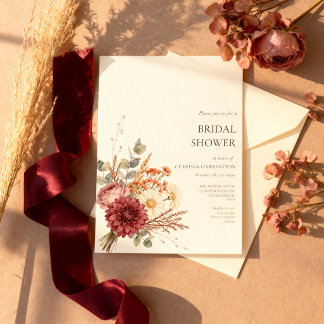 Burgundy Terracotta Autumn Floral Bridal Shower Invitation