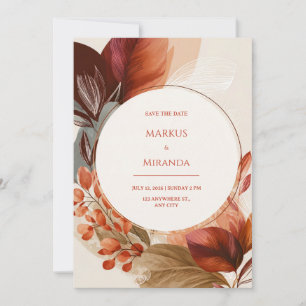 Burgundy Terracotta Circular Botanical Wedding Invitation