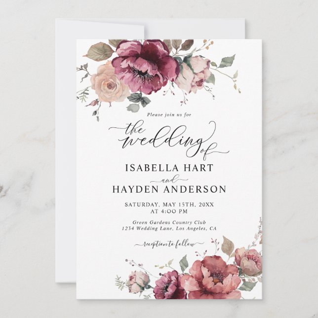 Burgundy Terracotta Fall All In 1 QR Code Wedding Invitation (Front)