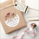Burgundy Terracotta Fall Florals Pampas Thank You Classic Round Sticker<br><div class="desc">Elegant Bohemian watercolor floral design,  perfect for autumn wedding with terracotta,  burgundy,  rust,  beige,  and green colours with dried pampas grasses,  and flowers,  with some faux gold grass accents.</div>