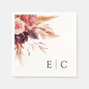 Burgundy Terracotta Floral Wedding Monogram Napkin