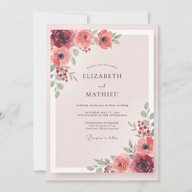 Burgundy Terracotta Painted Wedding Invitation (Front)