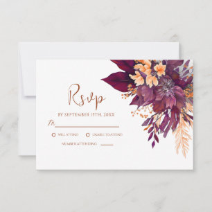 Burgundy Terracotta Rust Elegant Floral Wedding RSVP Card