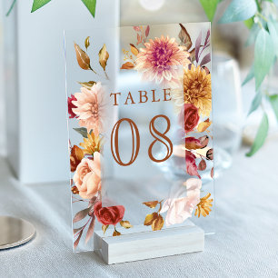 Burgundy Terracotta Wedding Acrylic Table Number