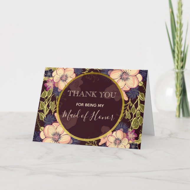 Burgundy Thank You for Being My Maid of Honour Card (Front)