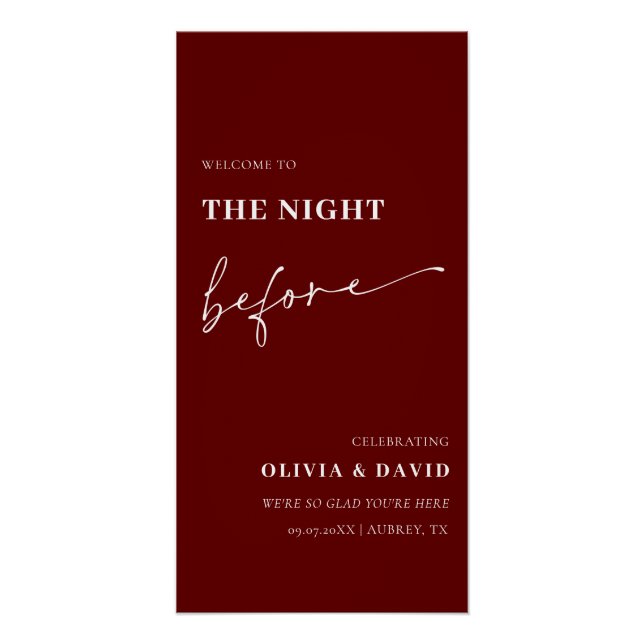 Burgundy The Night Before Rehearsal Dinner Sign (Front)