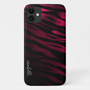 Burgundy Tiger Stripes Personalised Monogram Case-Mate iPhone Case