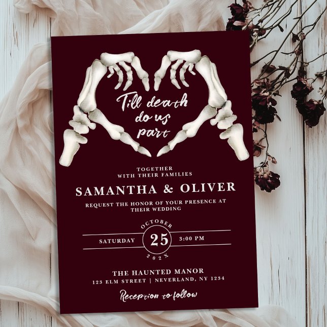Burgundy Till Death Do Us Part Gothic Red Wedding Invitation (Creator Uploaded)