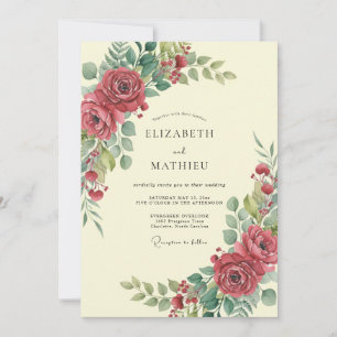 Burgundy Timeless Vintage Wedding Invitation
