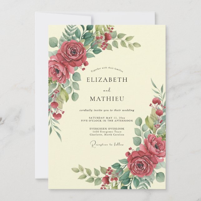 Burgundy Timeless Vintage Wedding Invitation (Front)
