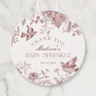 Burgundy Toile De Jouy Floral Baby Sprinkle Favour Tags