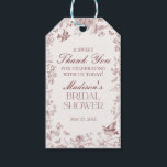 Burgundy Toile De Jouy Floral Bridal Shower Favour Gift Tags<br><div class="desc">Elevate your autumn celebrations with our Fall Toile party decor, featuring detailed floral burgundy toile on a warm white background. This French-inspired Chinoiserie design exudes elegance and sophistication, perfect for fall gatherings in September, October, or November. The intricate toile de Jouy pattern captures the crisp, cosy essence of fall, creating...</div>