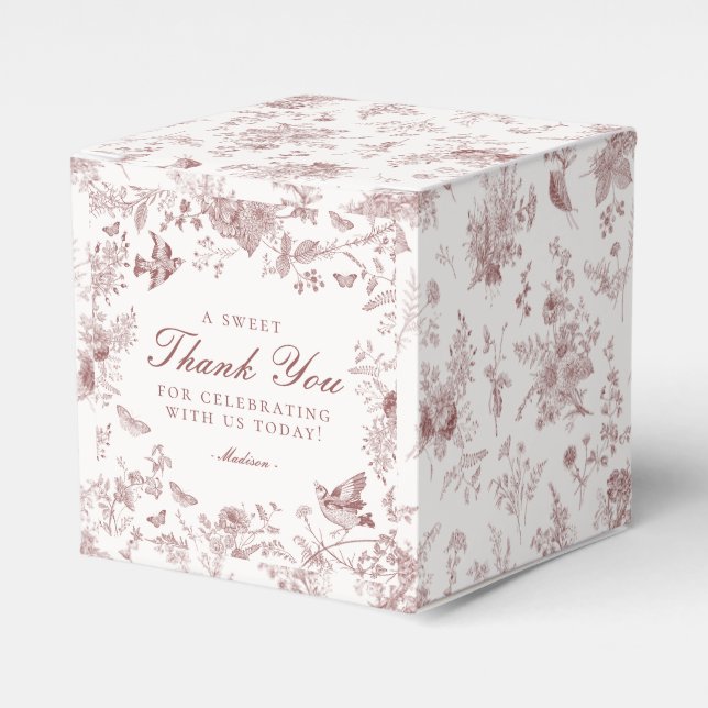 Burgundy Toile De Jouy Floral Dessert Favour Boxes (Front Side)