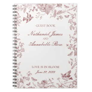 Burgundy Toile De Jouy Floral Wedding Guest Book