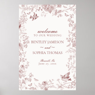 Burgundy Toile De Jouy Floral Wedding Welcome Sign