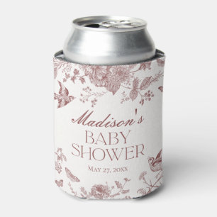 Burgundy Toile De Jouy Vintage Floral Baby Shower Can Cooler