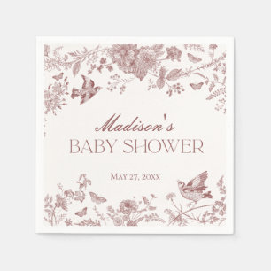 Burgundy Toile De Jouy Vintage Floral Baby Shower Napkin
