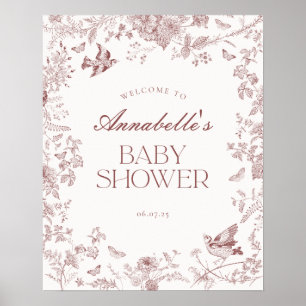Burgundy Toile Floral Baby Shower Welcome Sign