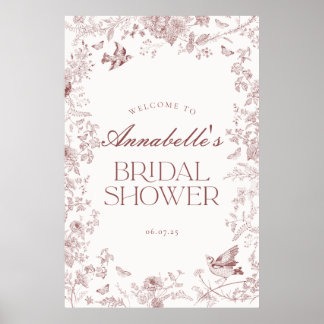 Burgundy Toile Floral Bridal Shower Welcome Sign
