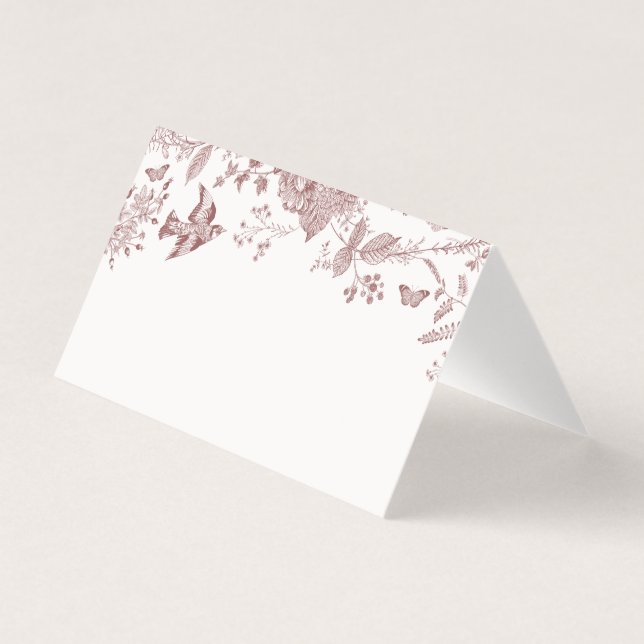 Burgundy Toile Jouy Floral Place Card Table Decor (Front)