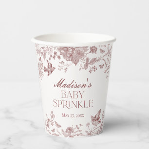 Burgundy Toile Jouy Vintage Floral Baby Sprinkle Paper Cups