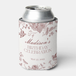 Burgundy Toile Jouy Vintage Floral Birthday Favour Can Cooler
