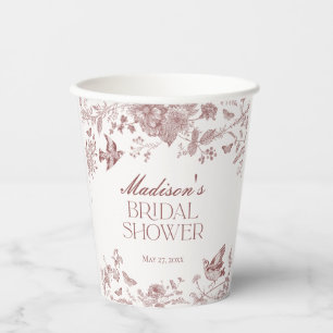 Burgundy Toile Jouy Vintage Floral Bridal Shower Paper Cups