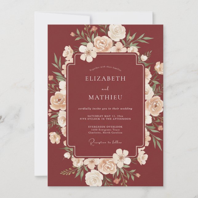 Burgundy Traditional Fall Wedding Invitation (Front)
