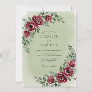 Burgundy Traditional Floral Wedding Invitation