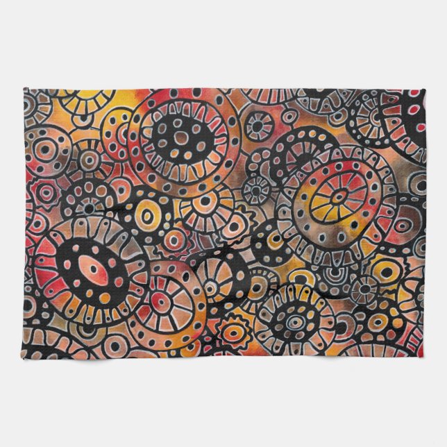 Burgundy Tranquil Oval Corals Original Art Tea Towel (Horizontal)