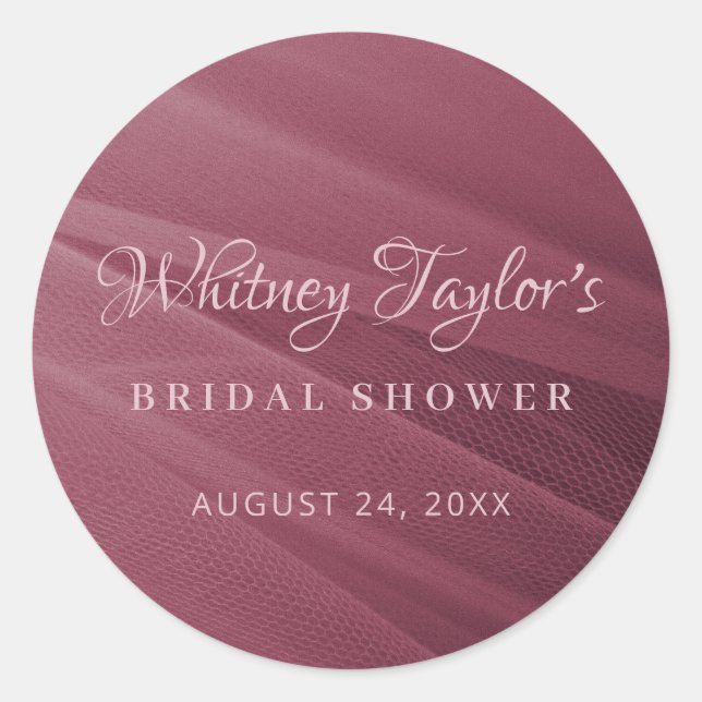 Burgundy Tulle Texture Classic Round Sticker (Front)