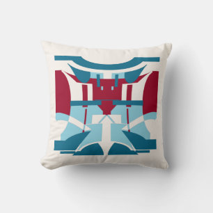 Burgundy Turquoise Blue White Southwest Art Look Cushion