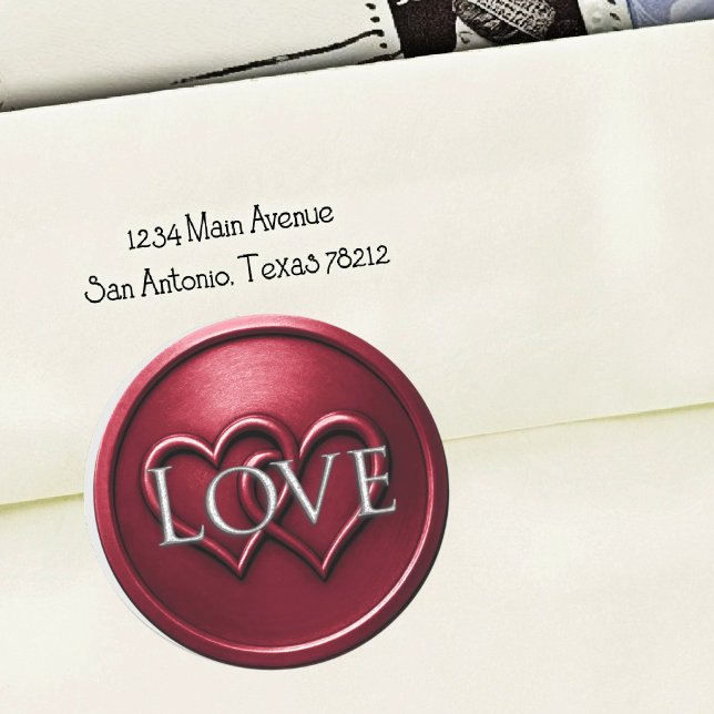 Burgundy Two Hearts Intertwined Wedding Classic Round Sticker (Creator Uploaded)